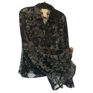 Vintage Vision Apparel Velvet Burnout Blouse Bell Sleeve Vamp Whimsygoth Size L